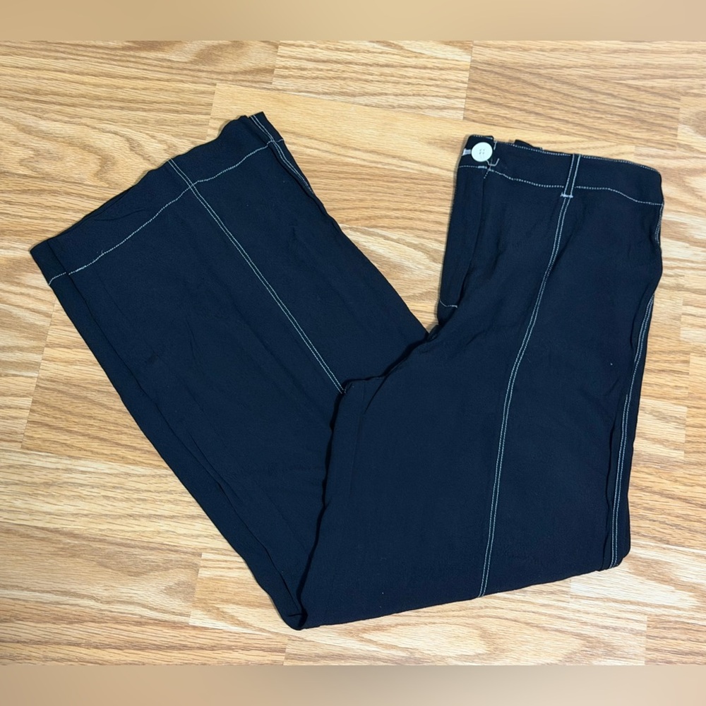 Glassons Women’s Black Wide Leg Pants Size 8 – Contrast Stitching –100% Viscose